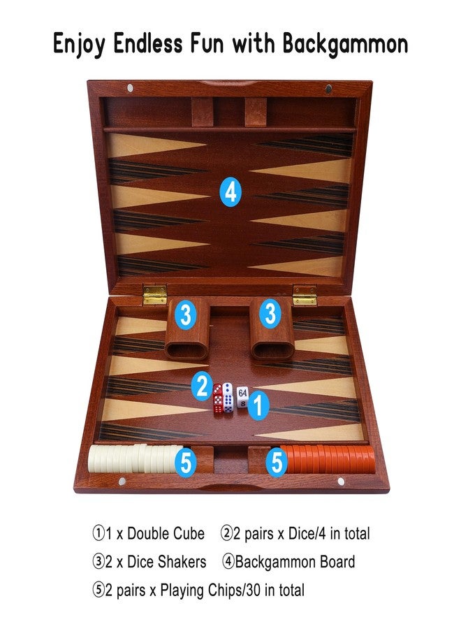 Offelec Wooden Backgammon Set, 15 inch Folding Backgammon Board Game with 32 Pieces | Portable Travel Strategy Game for Adults & Kids | Complete Backgammon Set in Wood Case for Family Game Nights & Gifts - Image 3